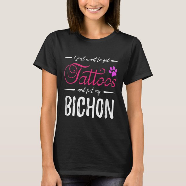 Bichon Dog Lover Tattoo Funny Dog Mama Geschenk Id T-Shirt (Vorderseite)