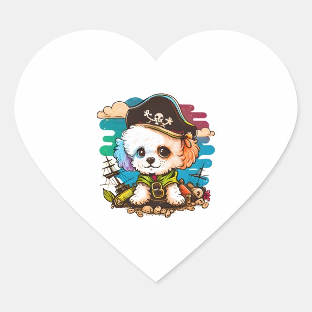 Bichon Dog Pirate Herz-Aufkleber (Vorderseite)