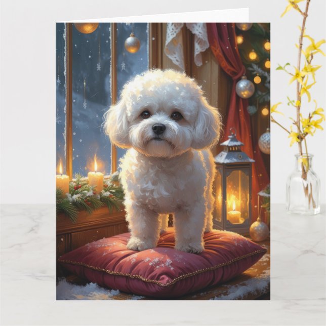 Bichon Fest mit Weihnachtsbeleuchtung Urlaub Karte (Gelbe Blume)