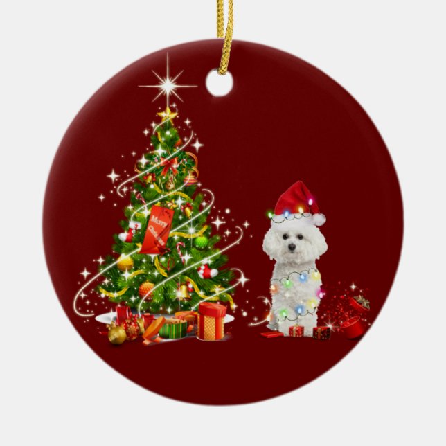 Bichon frisch mit Hutschuh Weihnachten Keramik Ornament (Vorne)