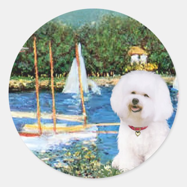 Bichon Frise 1 - Segelboote 1 Runder Aufkleber (Vorderseite)