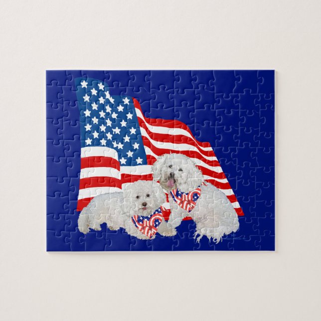 Bichon Frise American Flag Puzzle (Horizontal)