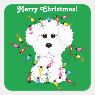 Bichon Frise Anpassbare Weihnachtskleber Quadratischer Aufkleber