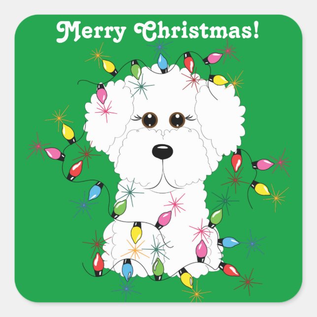 Bichon Frise Anpassbare Weihnachtskleber Quadratischer Aufkleber (Vorderseite)