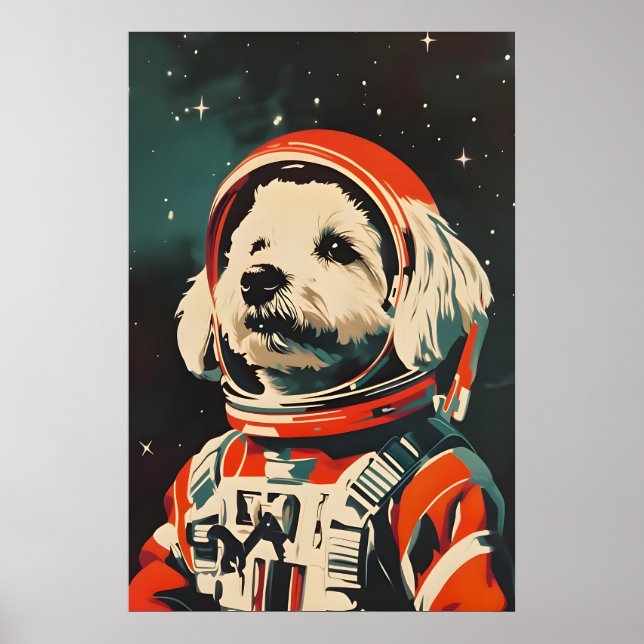 Bichon Frise Astronaut Poster, Bichon Frise Retro Poster (Vorne)