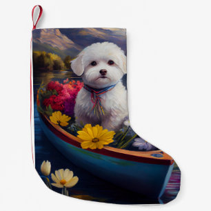 Bichon Frise auf einem Paddel: Ein landschaftliche Kleiner Weihnachtsstrumpf
