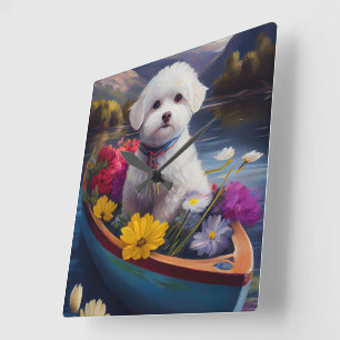 Bichon Frise auf einem Paddel: Ein landschaftliche Quadratische Wanduhr