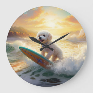 Bichon Frise Beach Surfmalerei Große Wanduhr