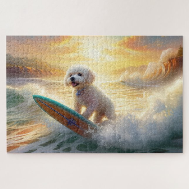 Bichon Frise Beach Surfmalerei Puzzle (Horizontal)