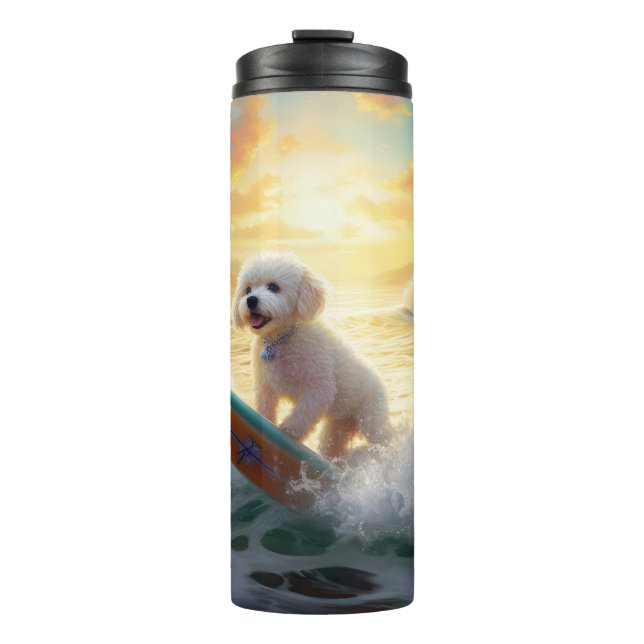 Bichon Frise Beach Surfmalerei Thermosbecher (Vorderseite)