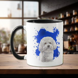 Bichon Frise Blue Abstrakt Background Tasse