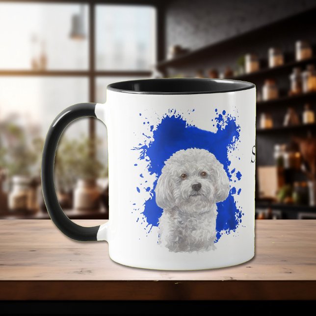 Bichon Frise Blue Abstrakt Background Tasse (Von Creator hochgeladen)