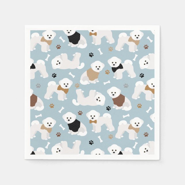 Bichon Frise Bones and Paws Blue Napkins Serviette (Vorderseite)