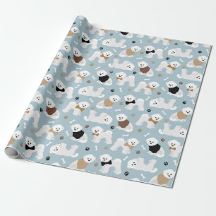 Bichon Frise Bones and Paws Blue Wrapping Paper Geschenkpapier
