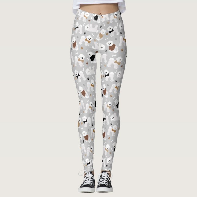 Bichon Frise Bones and Paws Gray Leggings (Vorderseite)