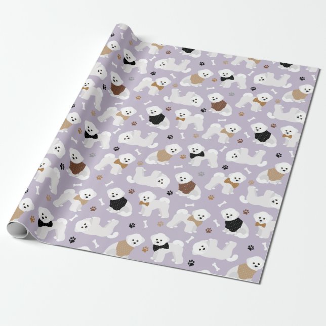 Bichon Frise Bones and Paws Lila Packpapier (Ungerollt)