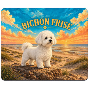 Bichon Frise, Cape Beach Vintage-Wasserfarbe Mousepad