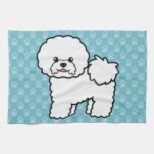Bichon Frise Cartoon-Hundeillustration auf Blau Geschirrtuch