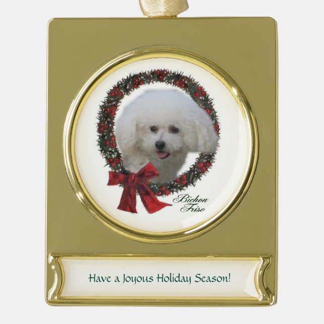Bichon Frise Christmas Banner-Ornament Gold (Vorderseite)