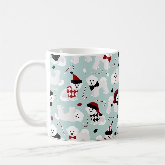 Bichon Frise Christmas Blue Coffee Tasse (Links)