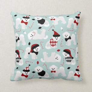 Bichon Frise Christmas Blue Throw Kissen