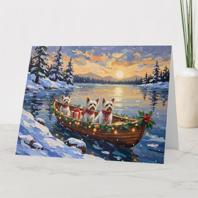 Bichon Frise Christmas Boat Holiday Karte (Vorderseite)
