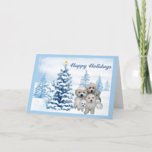 Bichon Frise Christmas Card Blue Tree Feiertagskarte