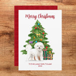 Bichon Frise Christmas Card Feiertagskarte<br><div class="desc">Niedliche Bichon Frise Hund Weihnachtskarte mit Weihnachtsbaum und Geschenke. Sie können diese Karte personalisieren. Sie können die Worte "Frohe Weihnachten" zu dem ändern,  was Sie gewollt haben,  sowie den Familiennamen und den Hundenamen am Ende der Karte. Ich hoffe,  Sie genießen diese schöne Urlaubskarte!</div>