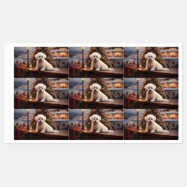 Bichon Frise Christmas Cruise: Pawsome Holiday Etiketten (Blatt)