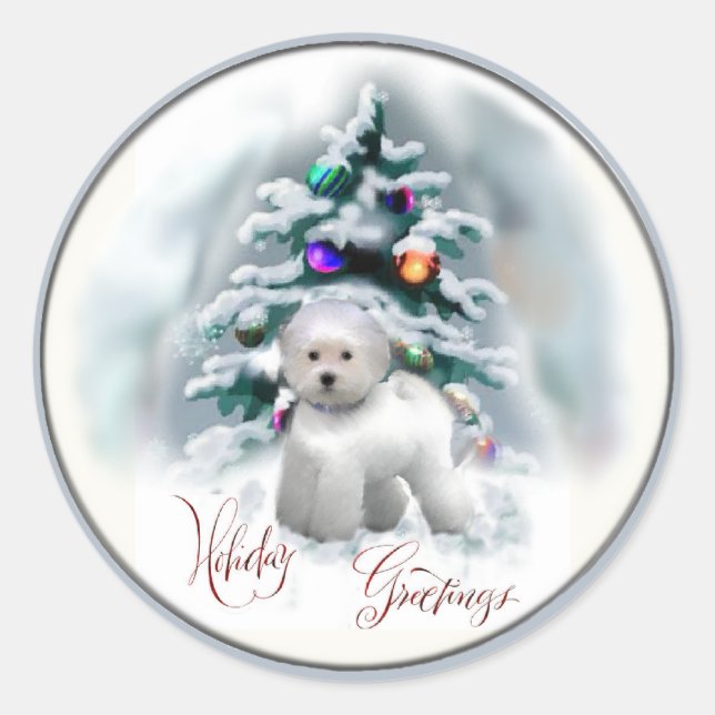 Bichon Frise Christmas Geschenke Runder Aufkleber (Vorderseite)