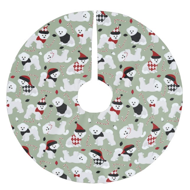 Bichon Frise Christmas Green Polyester Weihnachtsbaumdecke (Vorderseite)