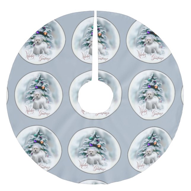 Bichon Frise Christmas Polyester Weihnachtsbaumdecke (Vorderseite)