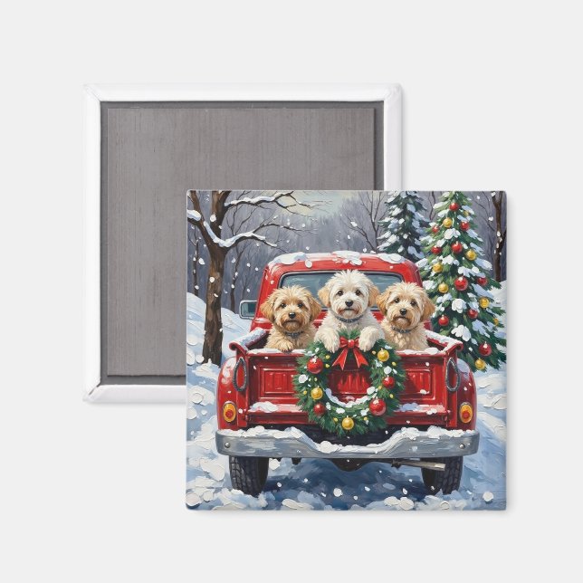 Bichon Frise Christmas Red Truck Holiday Magnet (Vorderseite/Rückseite)