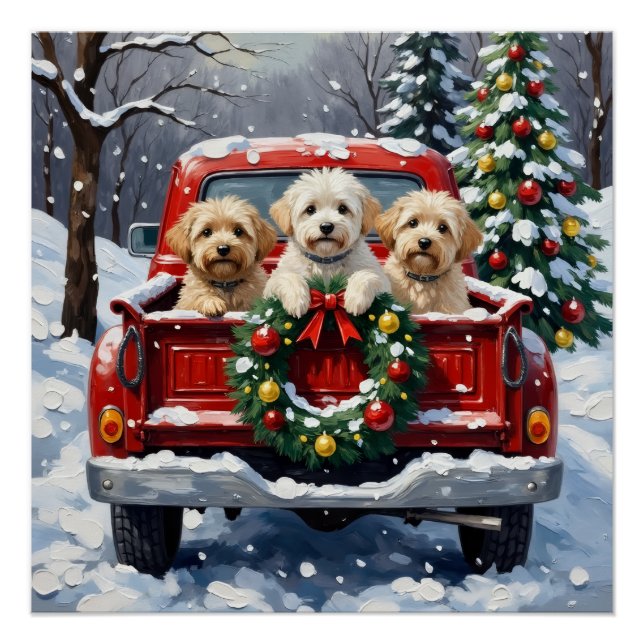 Bichon Frise Christmas Red Truck Holiday Poster (Vorderseite)