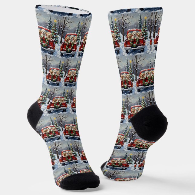 Bichon Frise Christmas Red Truck Holiday Socken (Gewinkelt)