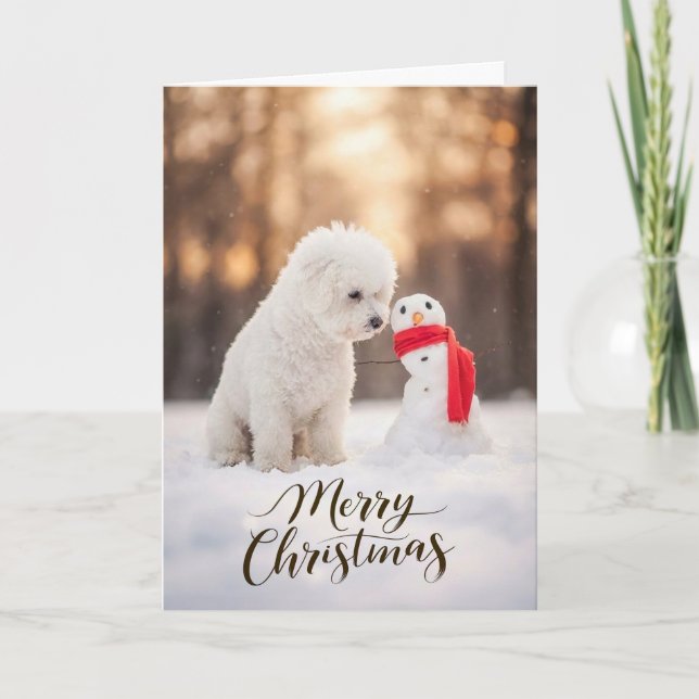 Bichon Frise Christmas Snowman Feiertagskarte (Vorderseite)