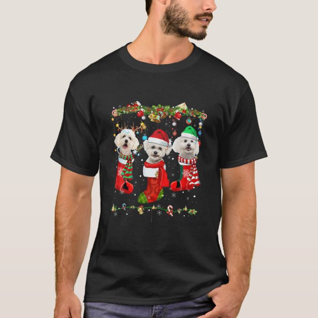Bichon Frise Christmas Socks Funny Xmas Pajama Dog T-Shirt (Vorderseite)