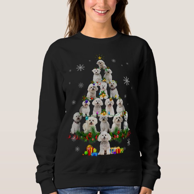 Bichon Frise Christmas Tree Lights Funny Dog Xmas Sweatshirt (Vorderseite)