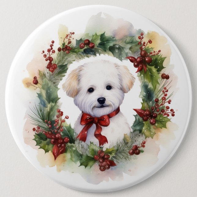 Bichon Frise Christmas Wreath Festivals Button (Vorderseite)