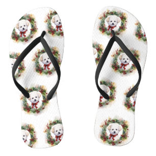 Bichon Frise Christmas Wreath Festivals Flip Flops