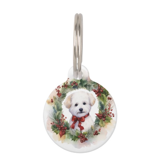 Bichon Frise Christmas Wreath Festivals Haustiermarke (Vorderseite)