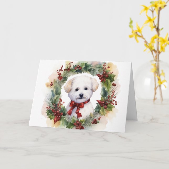 Bichon Frise Christmas Wreath Festivals Karte (Gelbe Blume)