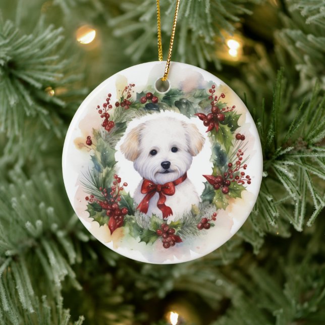 Bichon Frise Christmas Wreath Festivals Keramik Ornament (Baum)