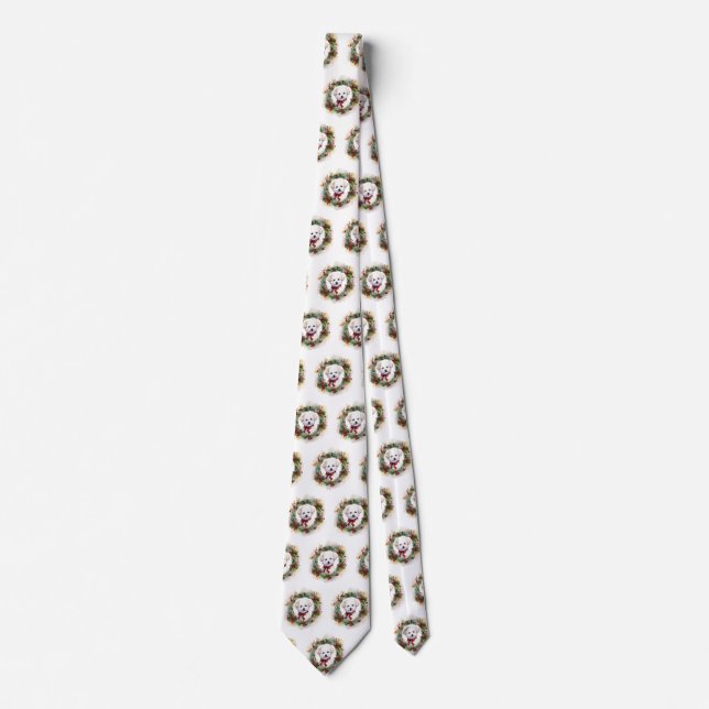 Bichon Frise Christmas Wreath Festivals Krawatte (Vorderseite)