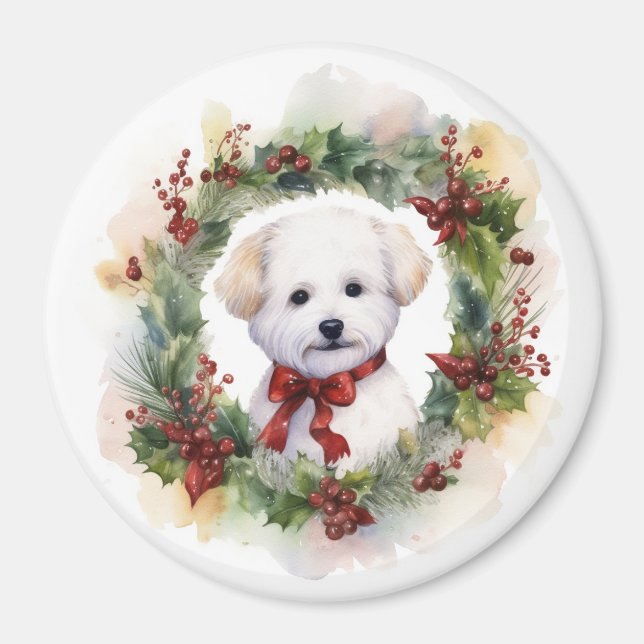 Bichon Frise Christmas Wreath Festivals Magnet (Vorne)
