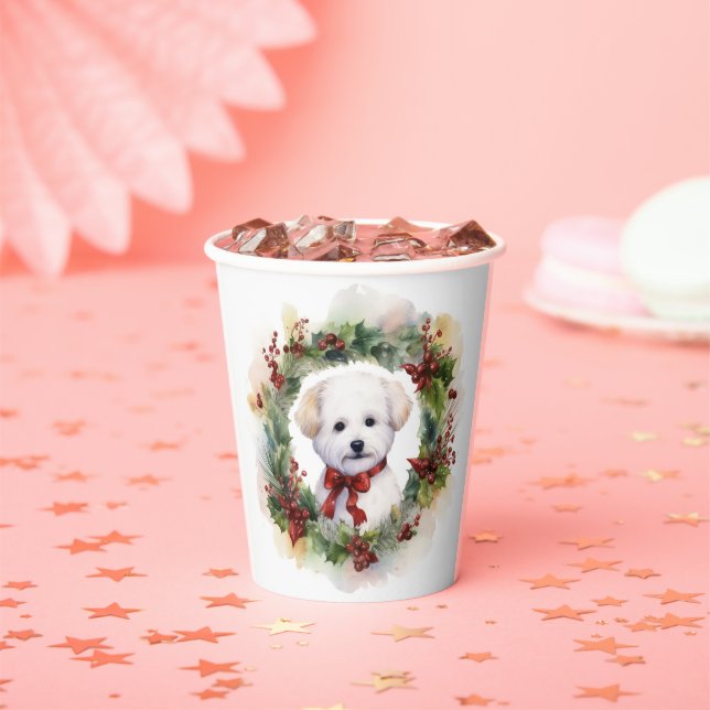 Bichon Frise Christmas Wreath Festivals Pappbecher (Insitu)