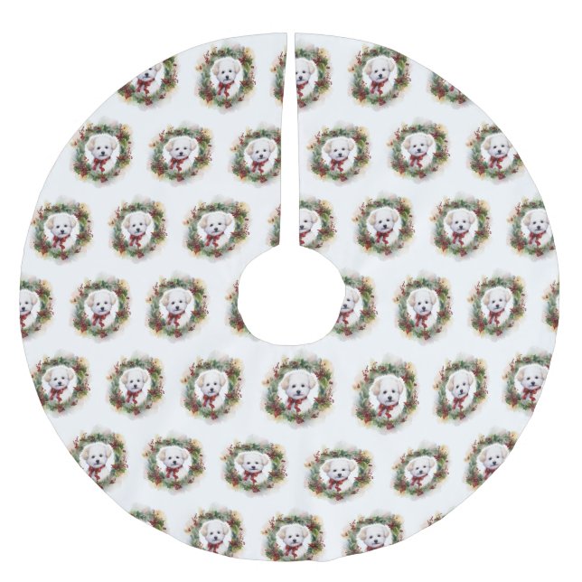 Bichon Frise Christmas Wreath Festivals Polyester Weihnachtsbaumdecke (Vorderseite)
