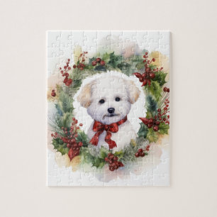 Bichon Frise Christmas Wreath Festivals Puzzle