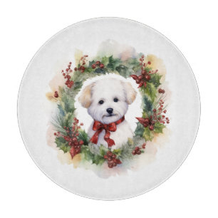 Bichon Frise Christmas Wreath Festivals Schneidebrett