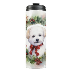 Bichon Frise Christmas Wreath Festivals Thermosbecher
